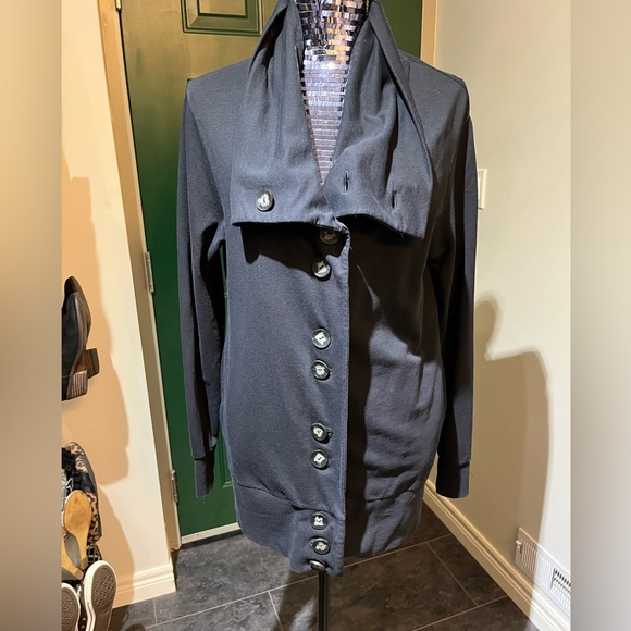 Lilla P longer length button up cardigan jacket cotton black M - Picture 1 of 12